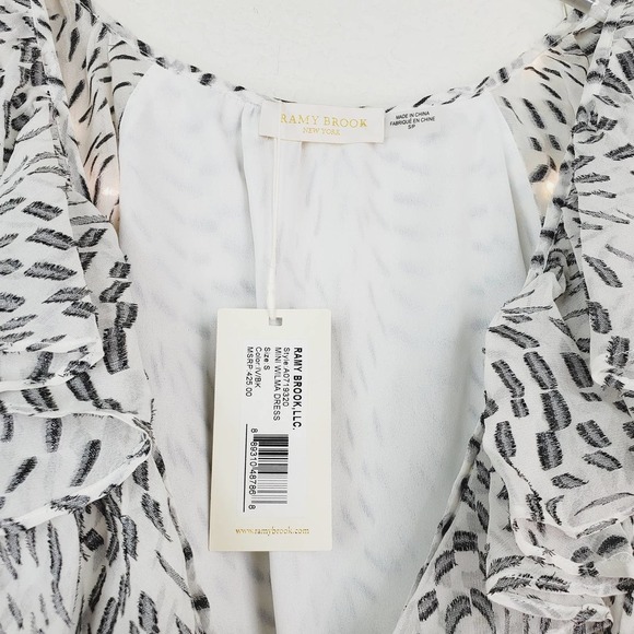 Ramy Brook Wilma Metallic Silk Mini Wrap Dress NWT Small White Black Sleeveless - Picture 12 of 14